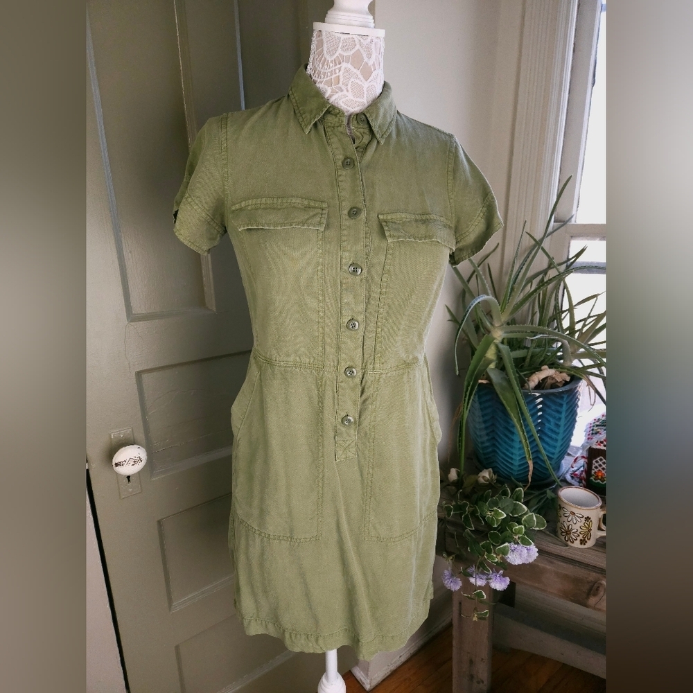 J.Crew Army Green One Piece Lyocell Button-Down Mini Dress Women's 2